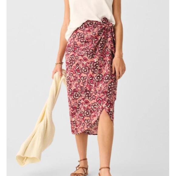 Faherty Pacifica Linen Wrap Skirt Rose Desert Bloom XL Purple Floral XL - Picture 1 of 8